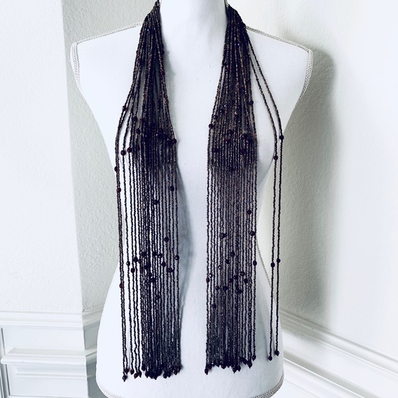 BROWN PASHMINA TASSEL STATEMENT NECKLACE - Picture 7 of 10